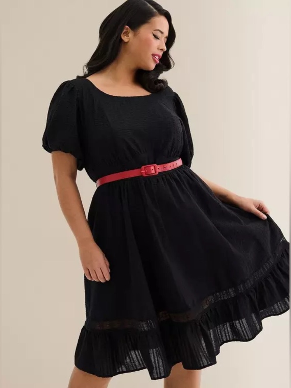 Torrid Retro Chic Black Puff Sleeve Seersucker Vintage Swing Dress